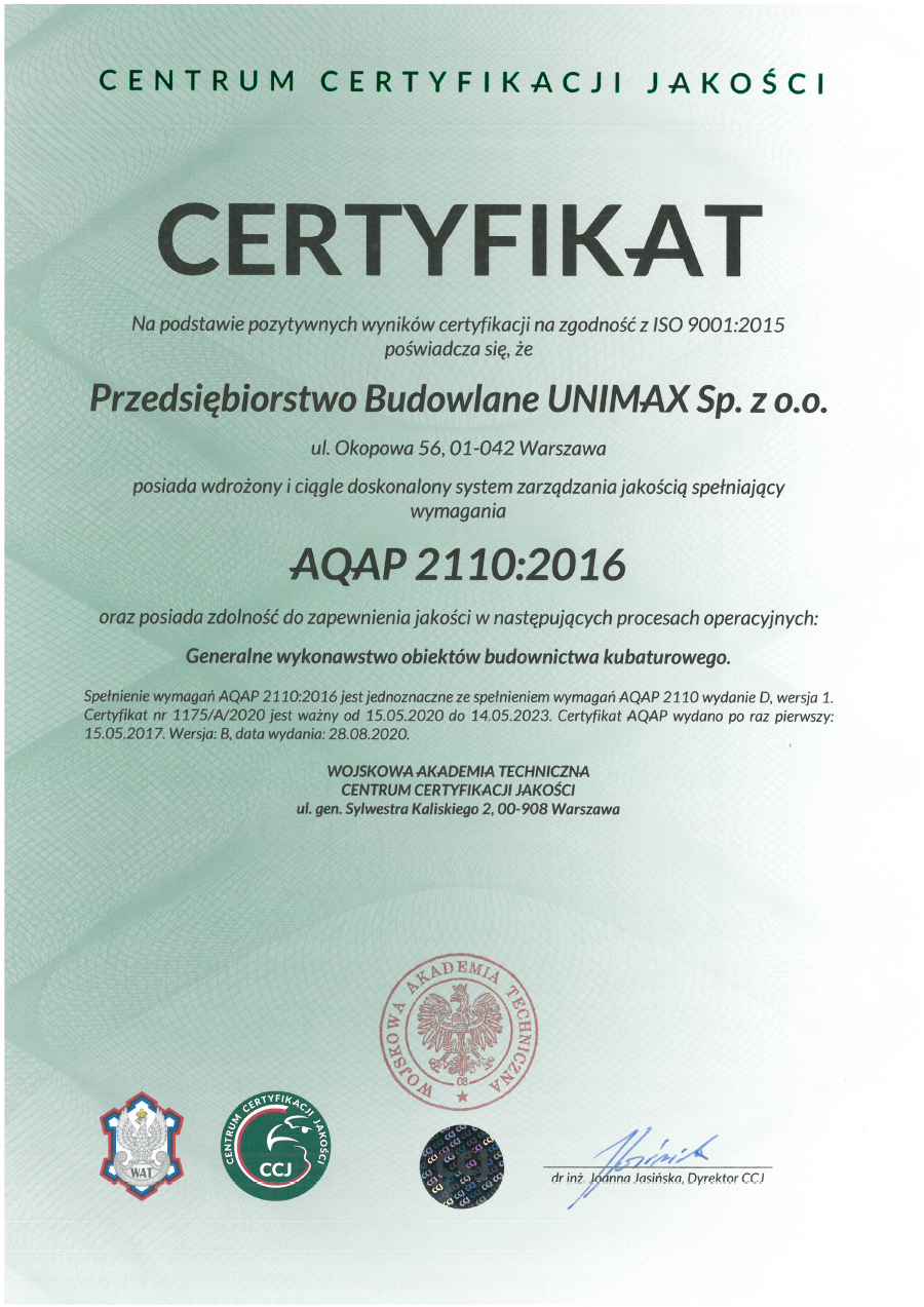 Certyfikat AQAP 2110 2016